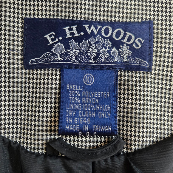 1980s Vintage Black Houndstooth E.H. Woods Power Suit Jacket Blazer Size 10 - Picture 6 of 7